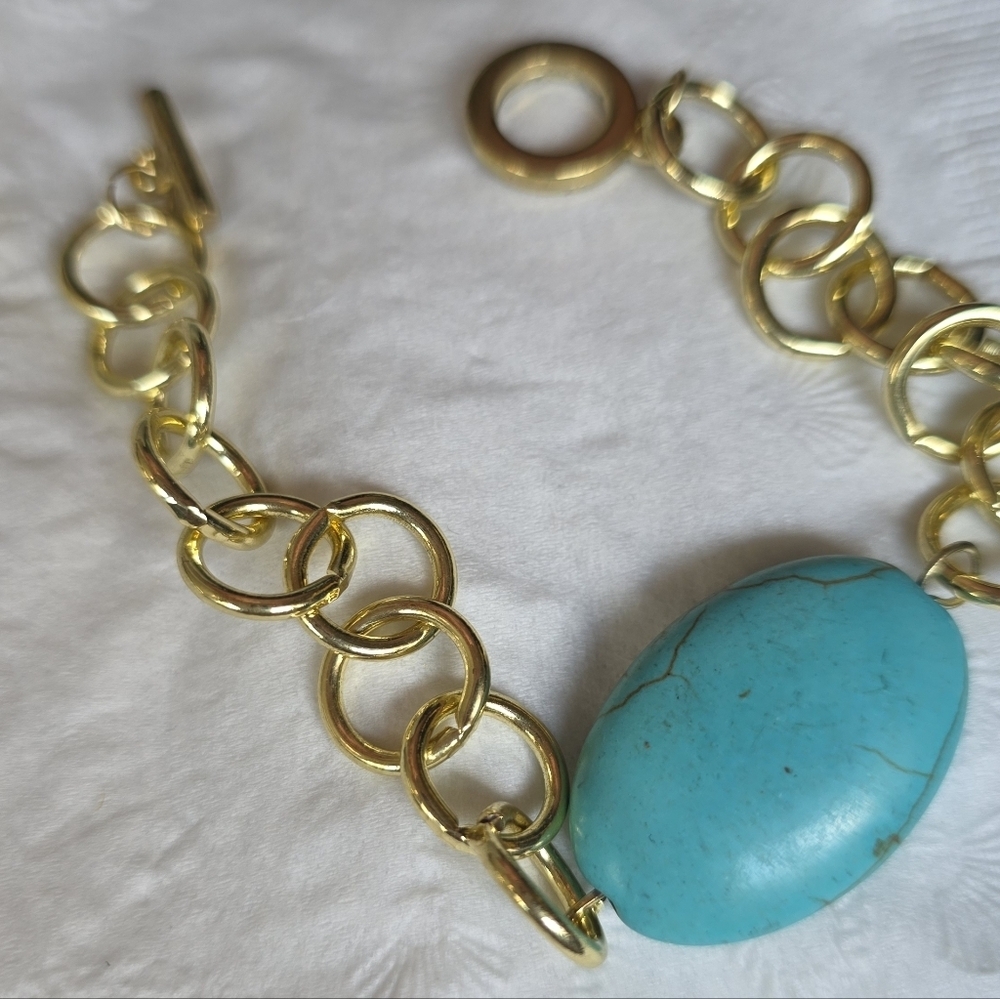Rockcloud Turquoise aka Green Howlite Turquoise and Worry Stone, 8" BRACELET - Picture 6 of 8